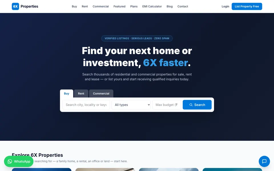 6X Properties website home page