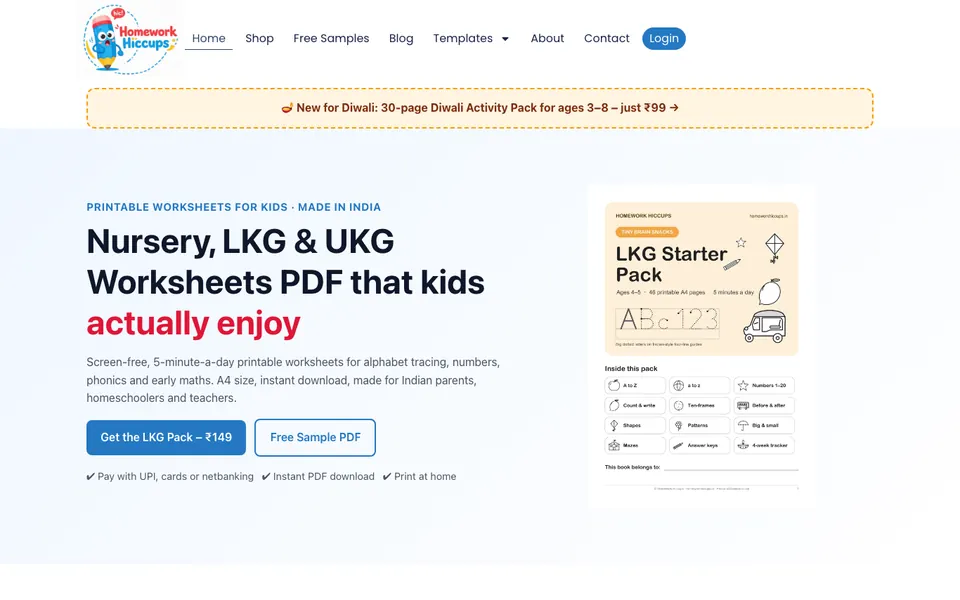 Homework Hiccups website home page