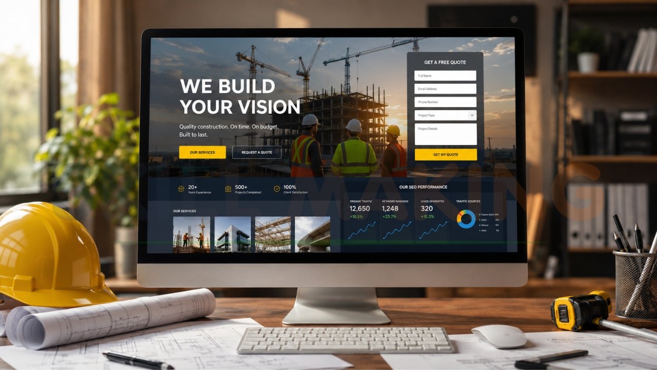 Construction company website design with lead generation form