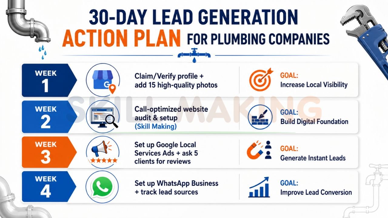 30 day plumbing lead generation plan with local SEO Google Business Profile website optimization and Google Local Services Ads