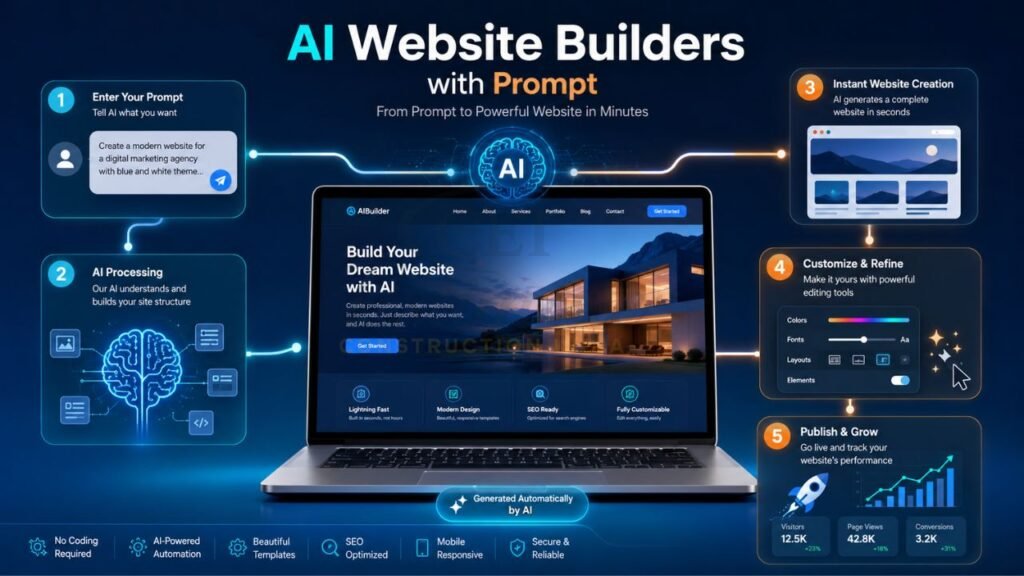 AI website builder generating modern website design from text prompts using artificial intelligence