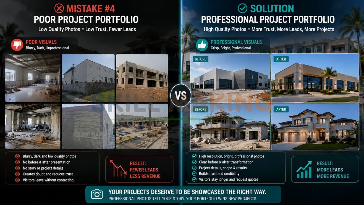 High-quality before and after construction project photos vs low-quality images