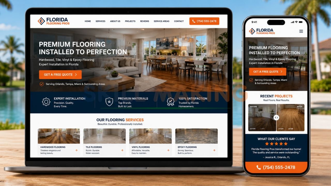 Modern professional flooring contractor website mockup optimized for Florida leads