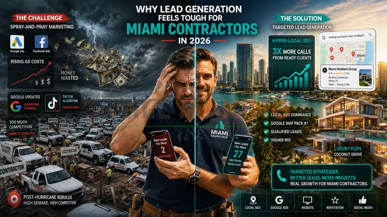 Challenges of lead generation for Miami construction contractors including competition, Google changes, and rising ad costs