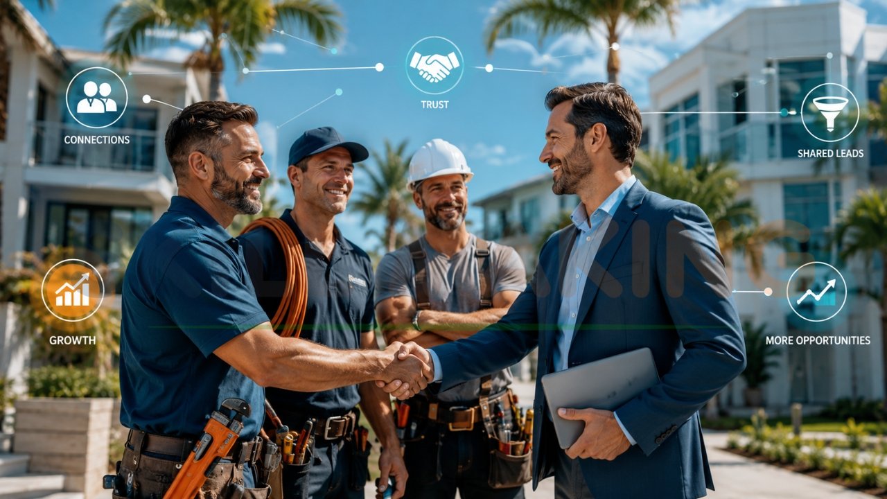 Plumbing contractors building business partnerships and referral connections for more leads