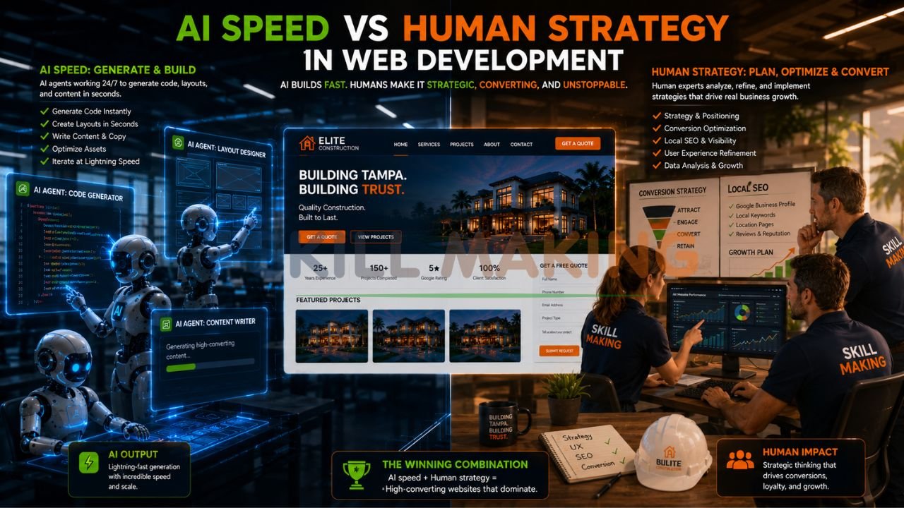 AI generating website code rapidly while human experts refine strategy