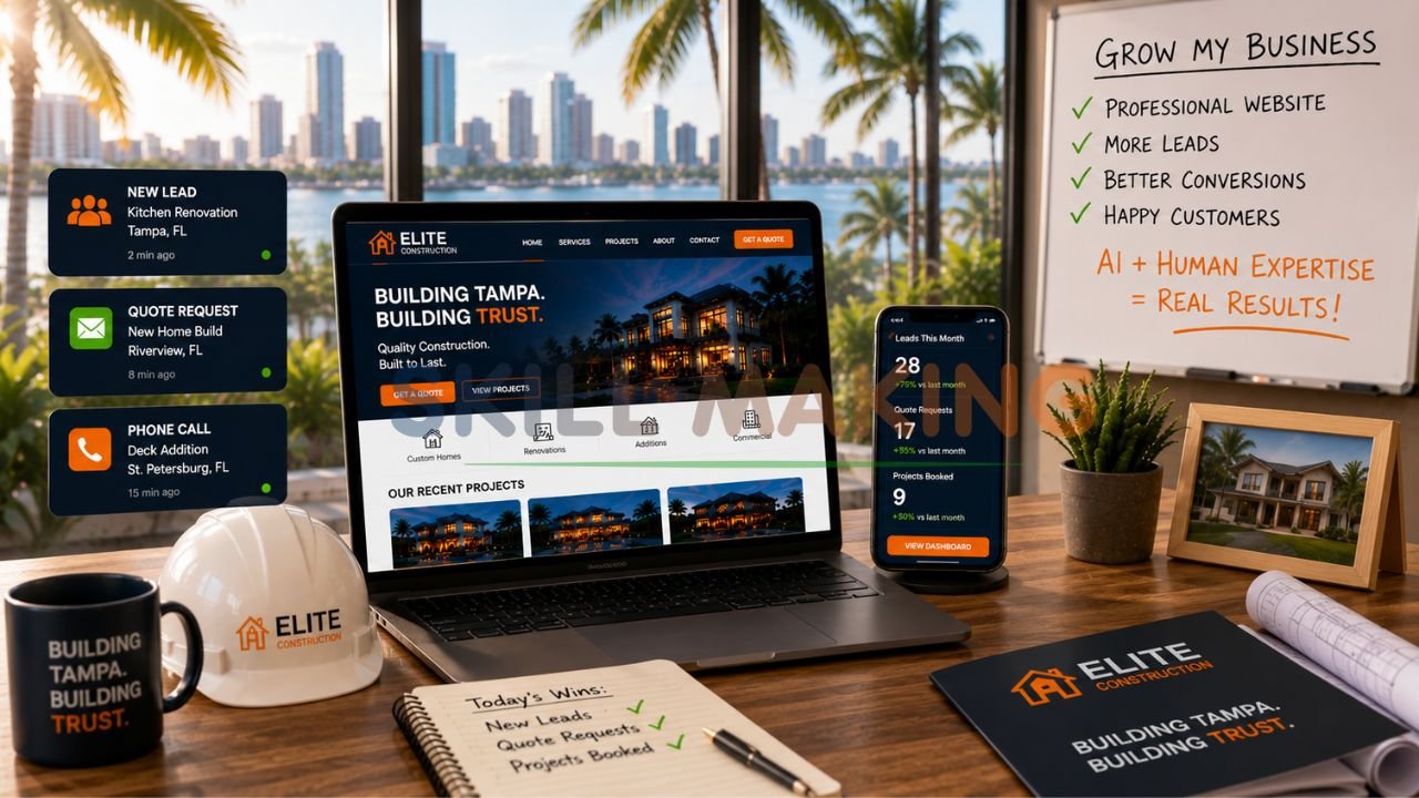 Happy small business owner getting more leads from a professional AI-enhanced website