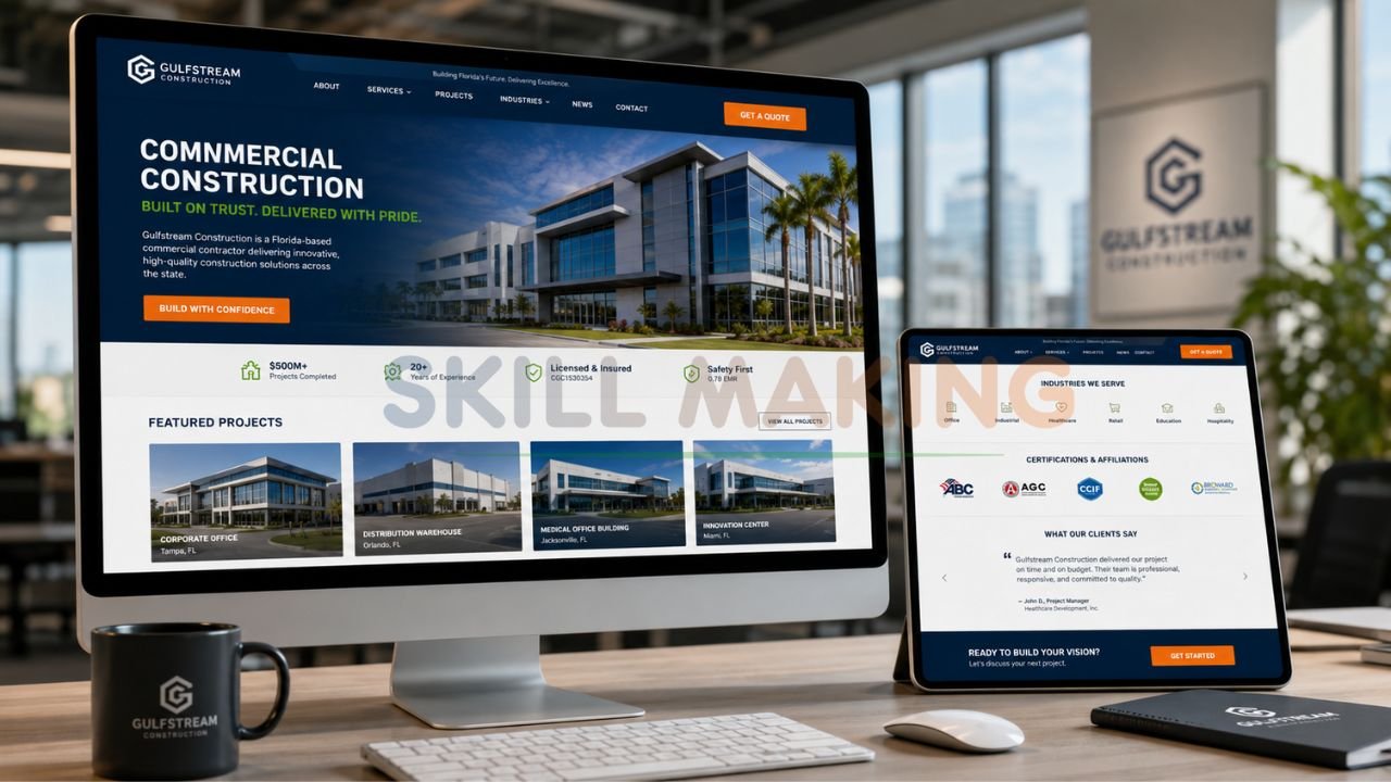 High-converting commercial construction company website designed by Skill Making