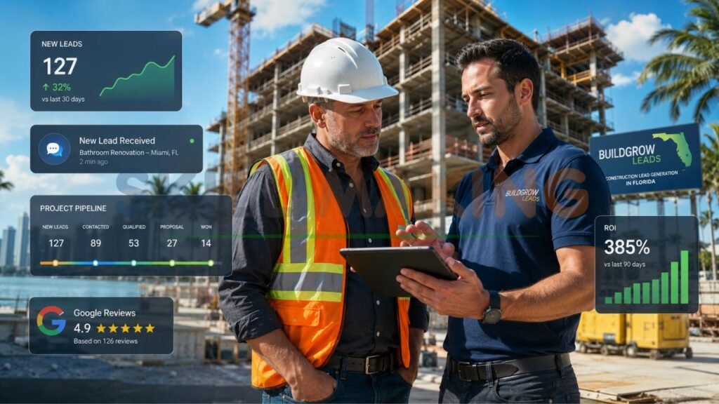 Construction lead generation agency helping Florida contractors increase leads, improve ROI, manage project pipelines, and generate more qualified construction customers