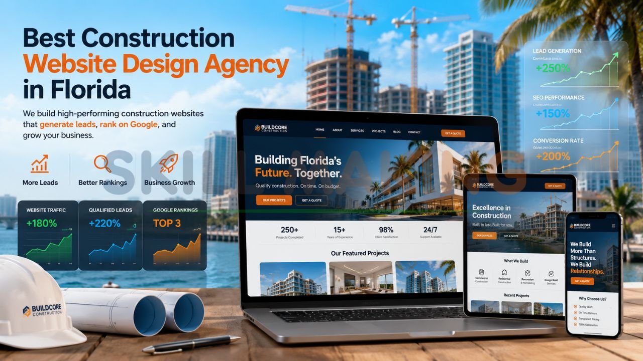 Professional construction website design agency in Florida showcasing contractor website development, SEO growth, and lead generation services