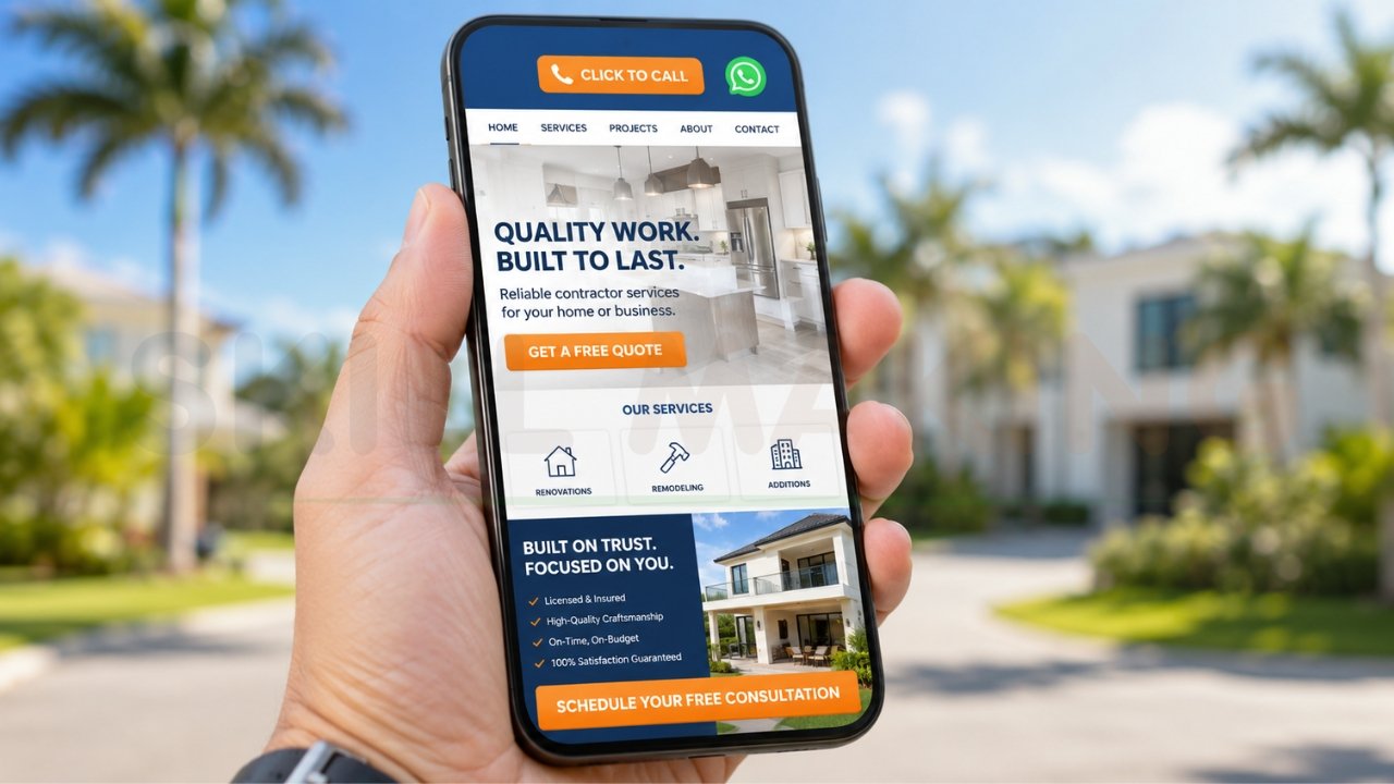 Contractor mobile website with click to call and quote button for lead generation