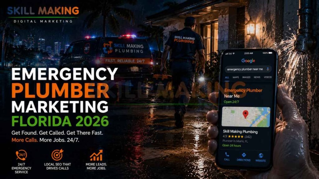 Emergency plumber responding to nighttime burst pipe call in Florida