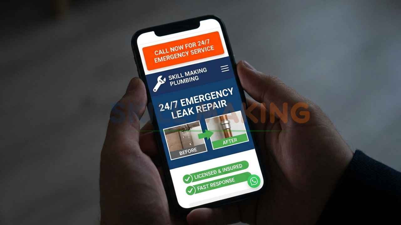 Fast-loading mobile website for emergency plumber with one-tap call button