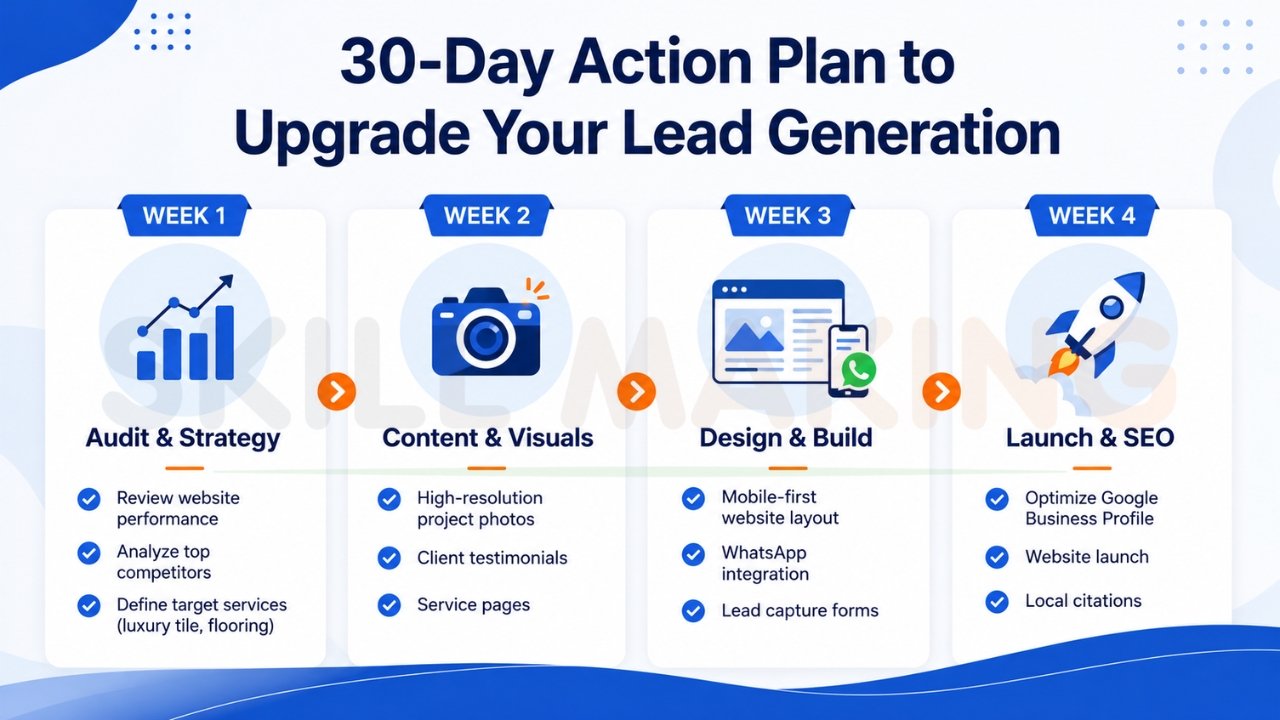 30-day action plan infographic for improving flooring business lead generation