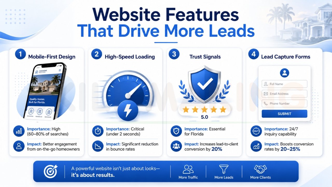Website features infographic for flooring business lead generation and conversions