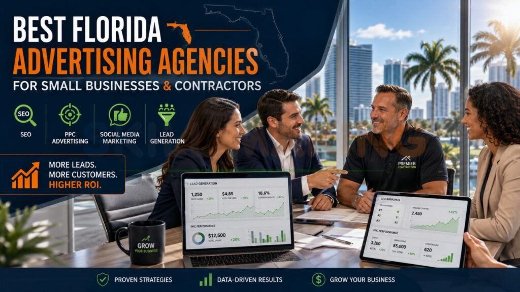 Florida advertising agency meeting with contractors discussing SEO, PPC advertising, social media marketing, and lead generation strategies for business growth