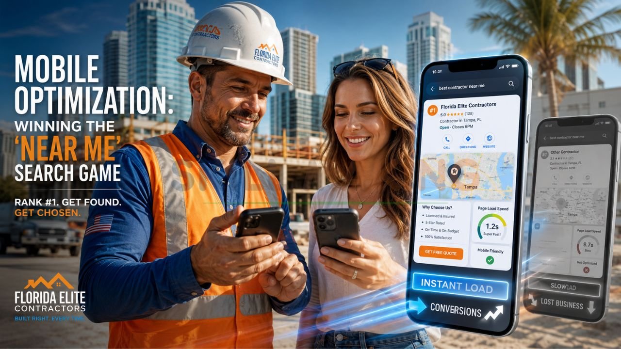 Mobile-optimized contractor website displayed on smartphones for Florida local SEO and near me search rankings.