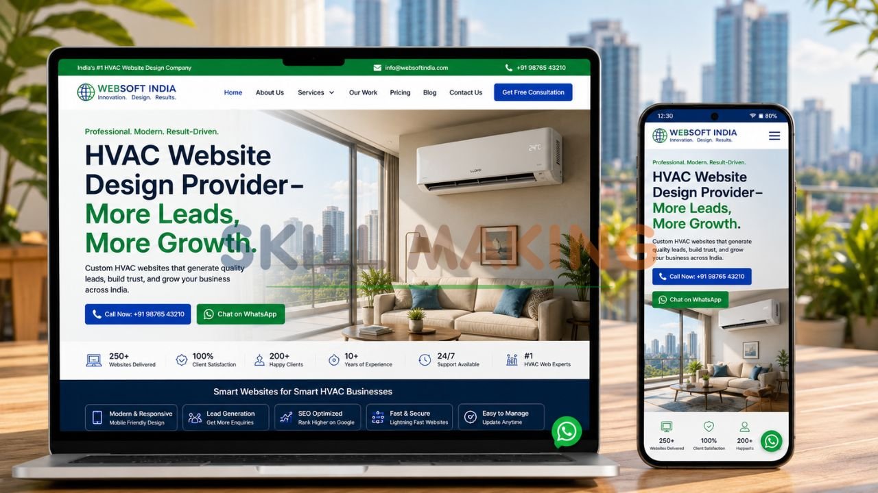 Professional HVAC website design provider showing custom website mockup for Indian contractors on laptop and mobile