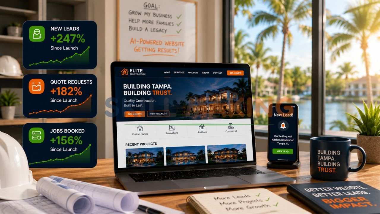 Happy small business owner with a high-converting AI-powered website generating leads
