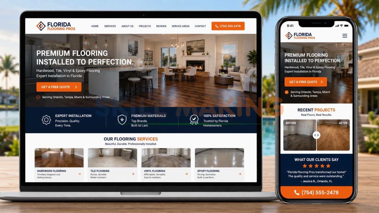 Modern professional flooring contractor website mockup optimized for Florida leads