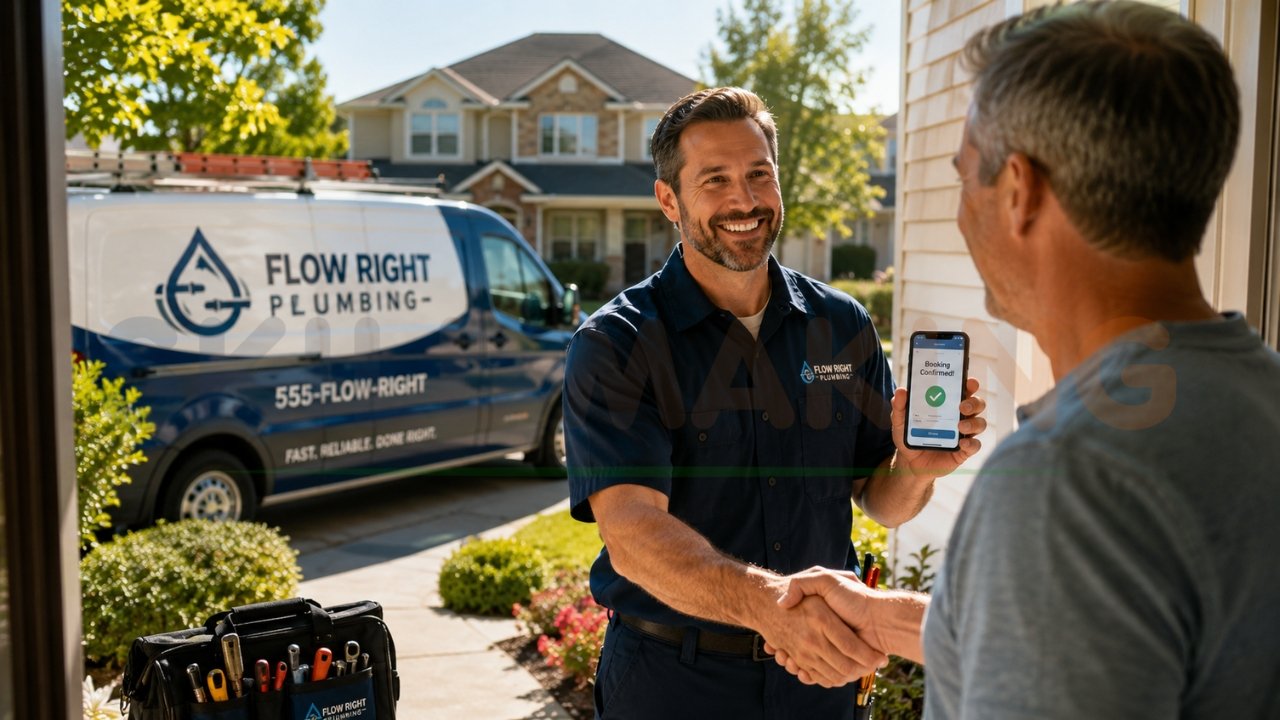 Plumbing contractor meeting customer at home