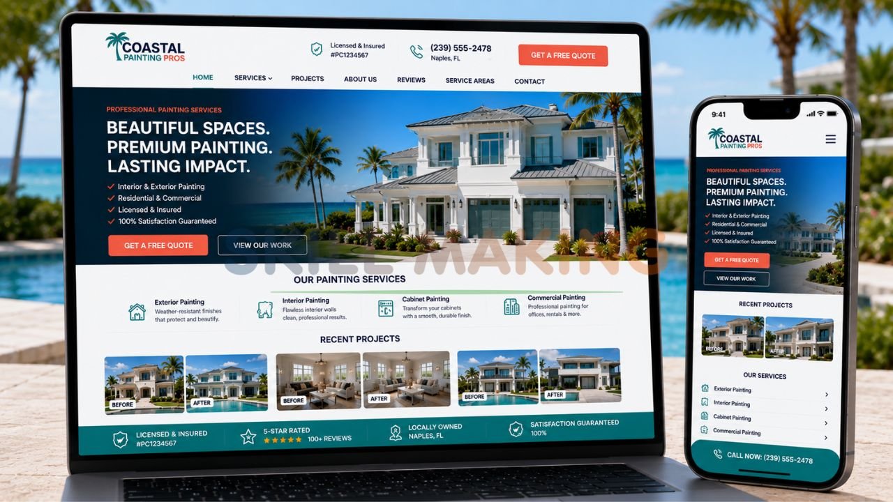 Modern high-converting website design for a new painting business in Florida