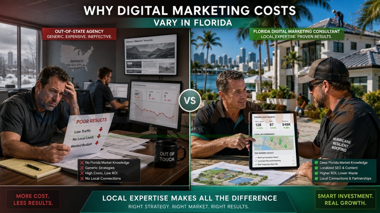 Florida digital marketing cost comparison between out-of-state agencies and local consultants.