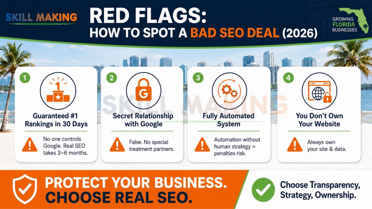 SEO warning signs infographic for Florida businesses and contractors