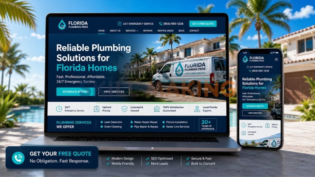 Professional website guide for Florida plumbers and small businesses with website mockup