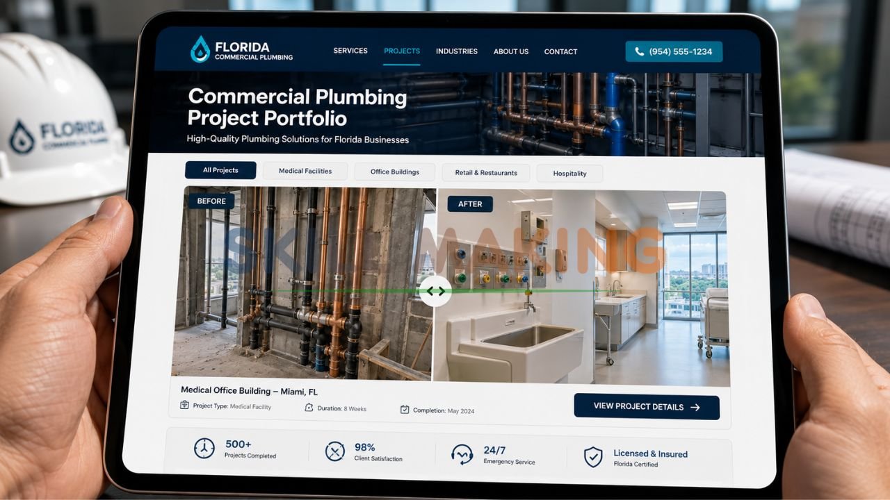 Before and after commercial plumbing installation in Florida office building or hospital