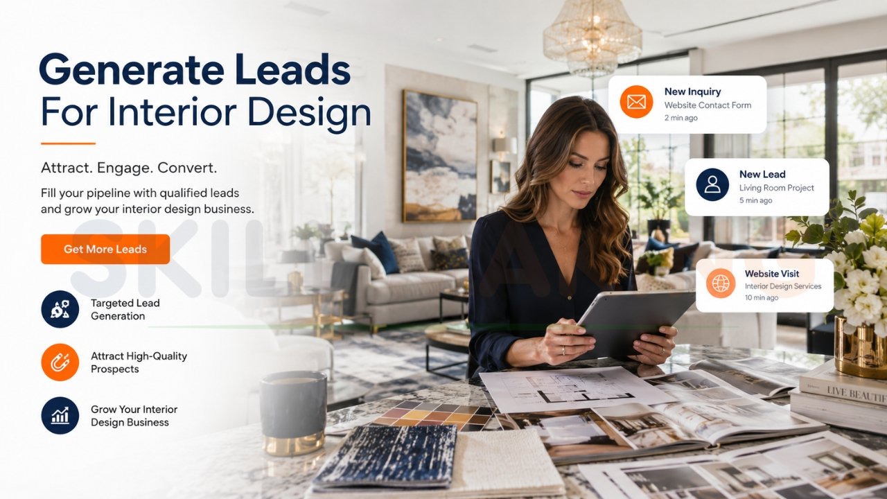 Interior designer using tablet to manage new client leads and website inquiries