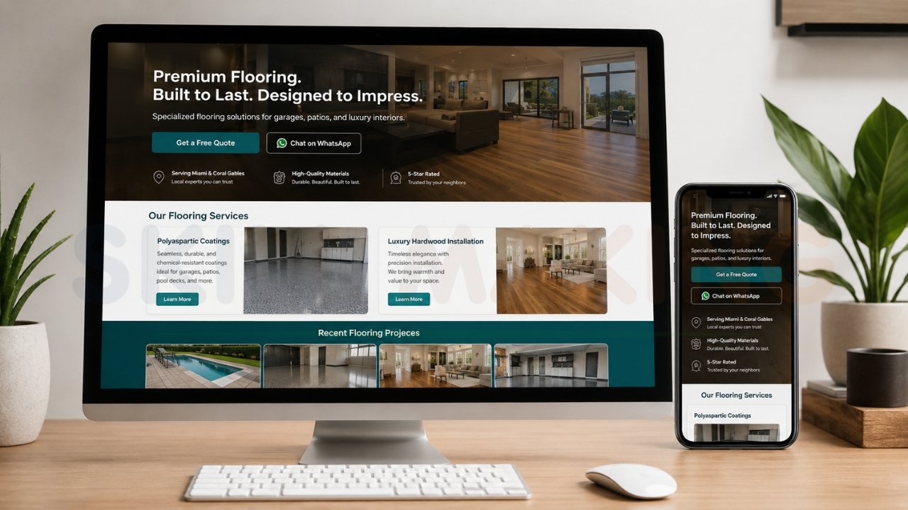 Modern flooring business website displayed on desktop and mobile devices