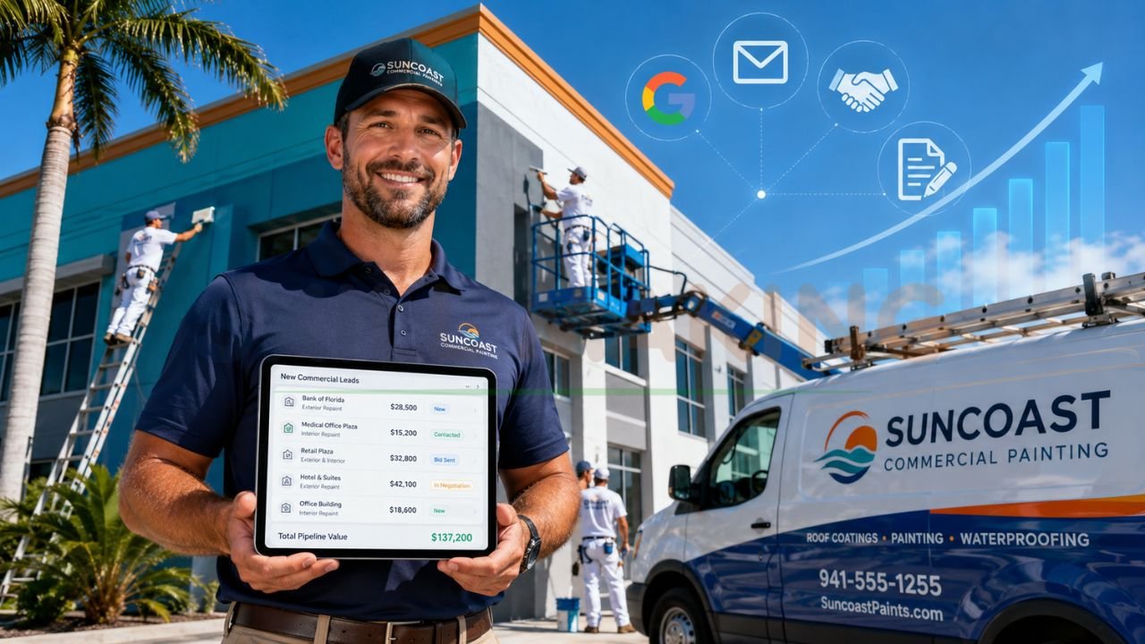 Commercial painting contractor generating leads through SEO Google reviews email marketing and online estimates in Florida