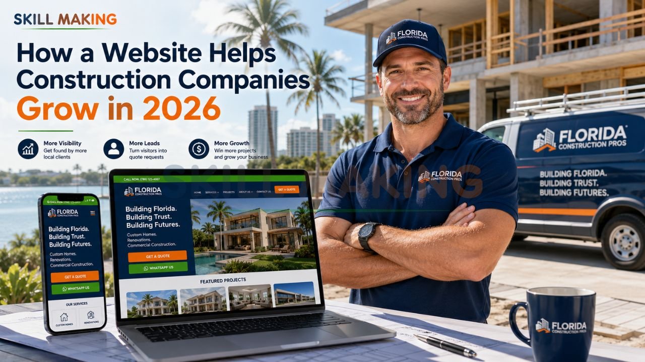Professional construction company website driving business growth with Skill Making brand colors