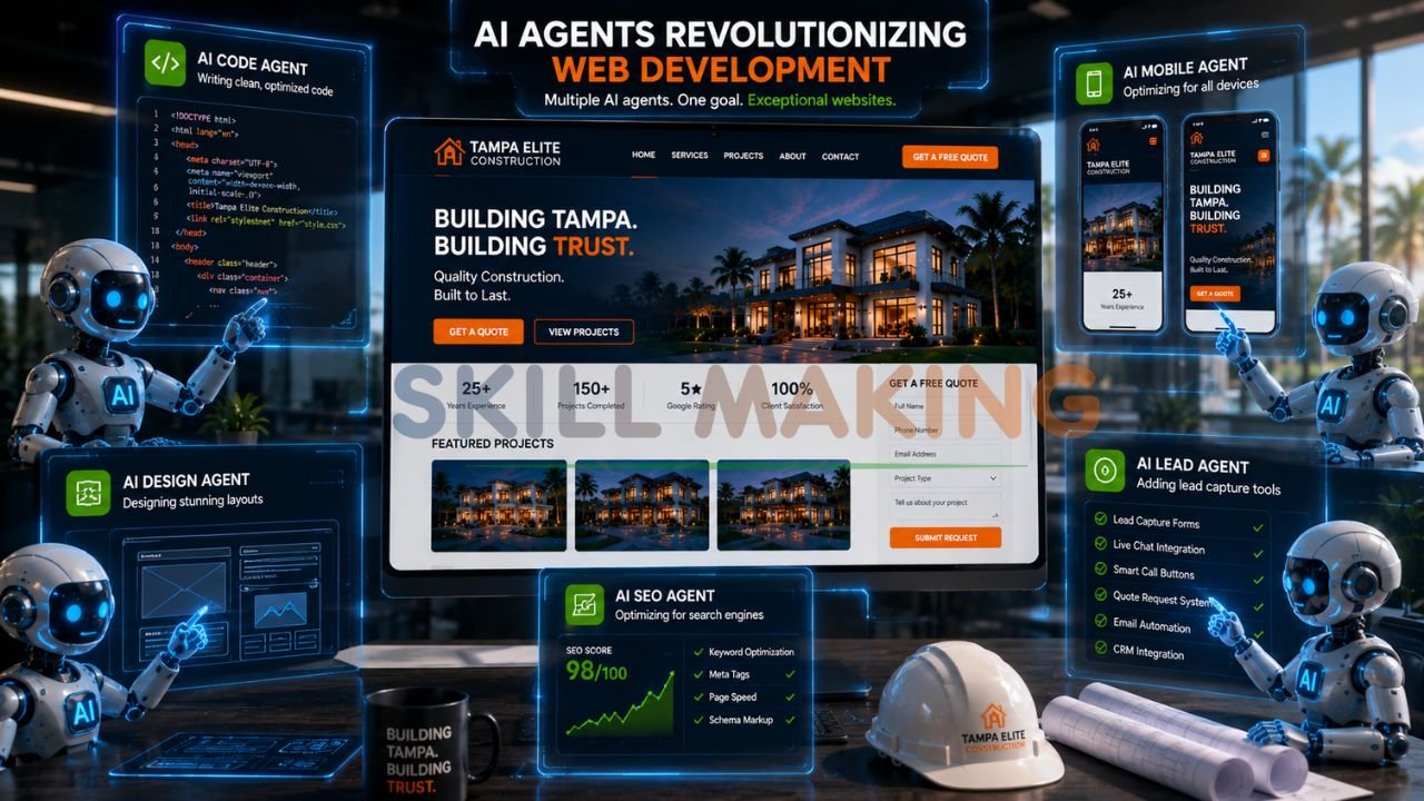 Multiple AI agents working together to build and optimize a professional website