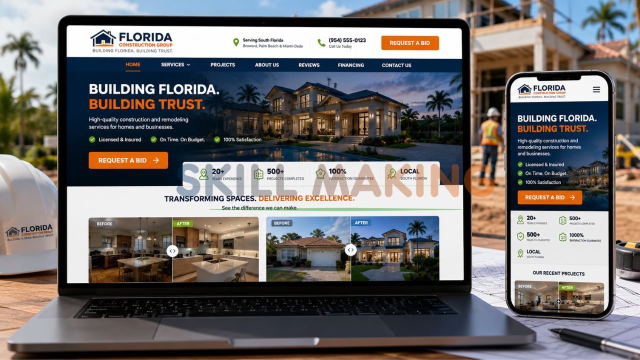 High-converting construction company website created with no-code tools