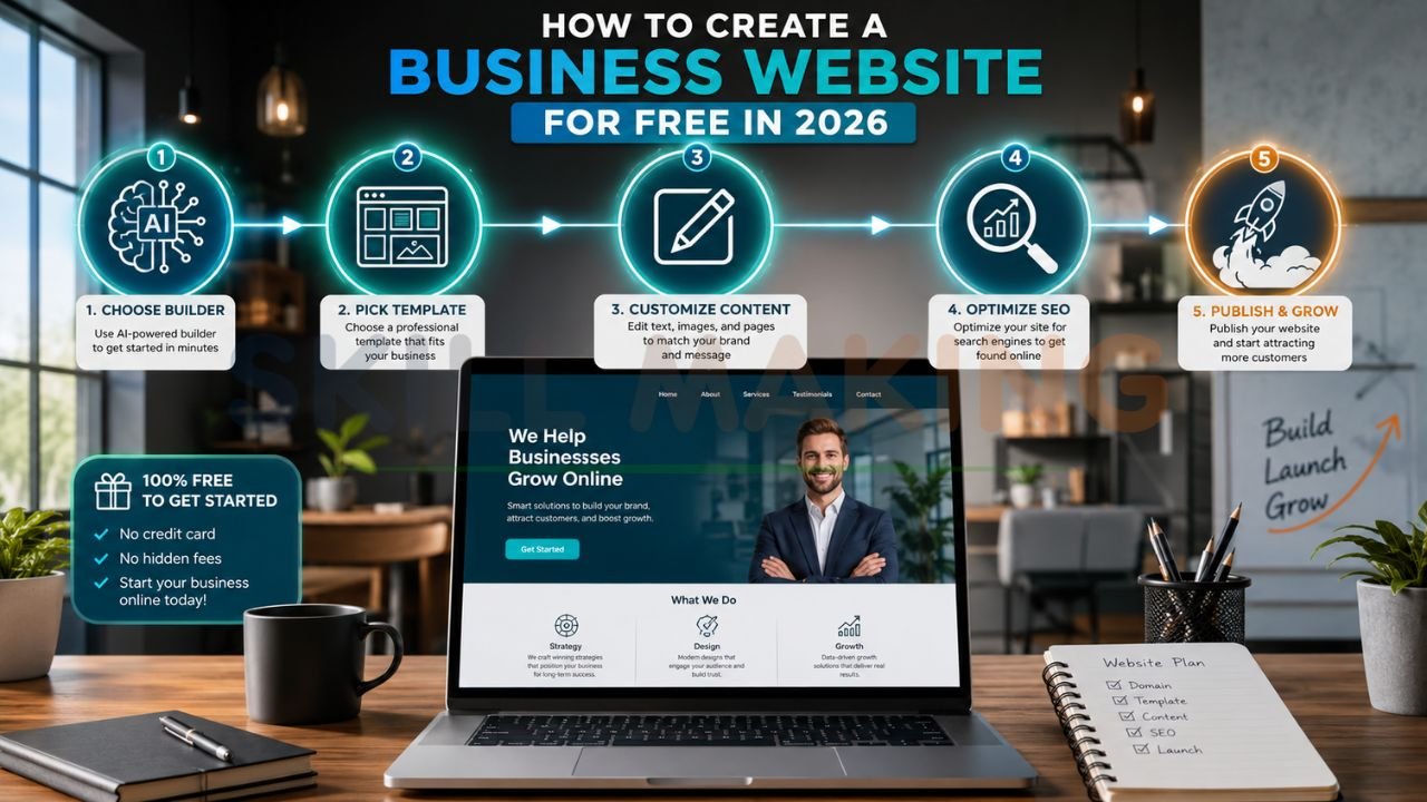 step by step guide to create a free business website using AI website builders in 2026
