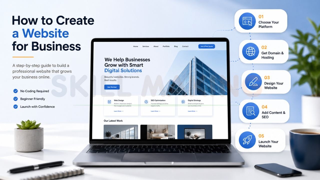 step by step guide showing how to create a professional business website for beginners