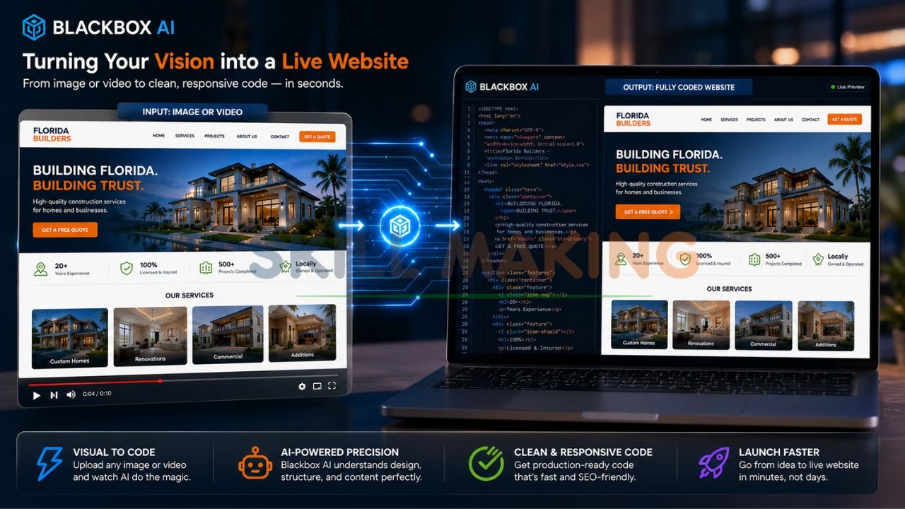 Blackbox AI converting image or video into professional website code