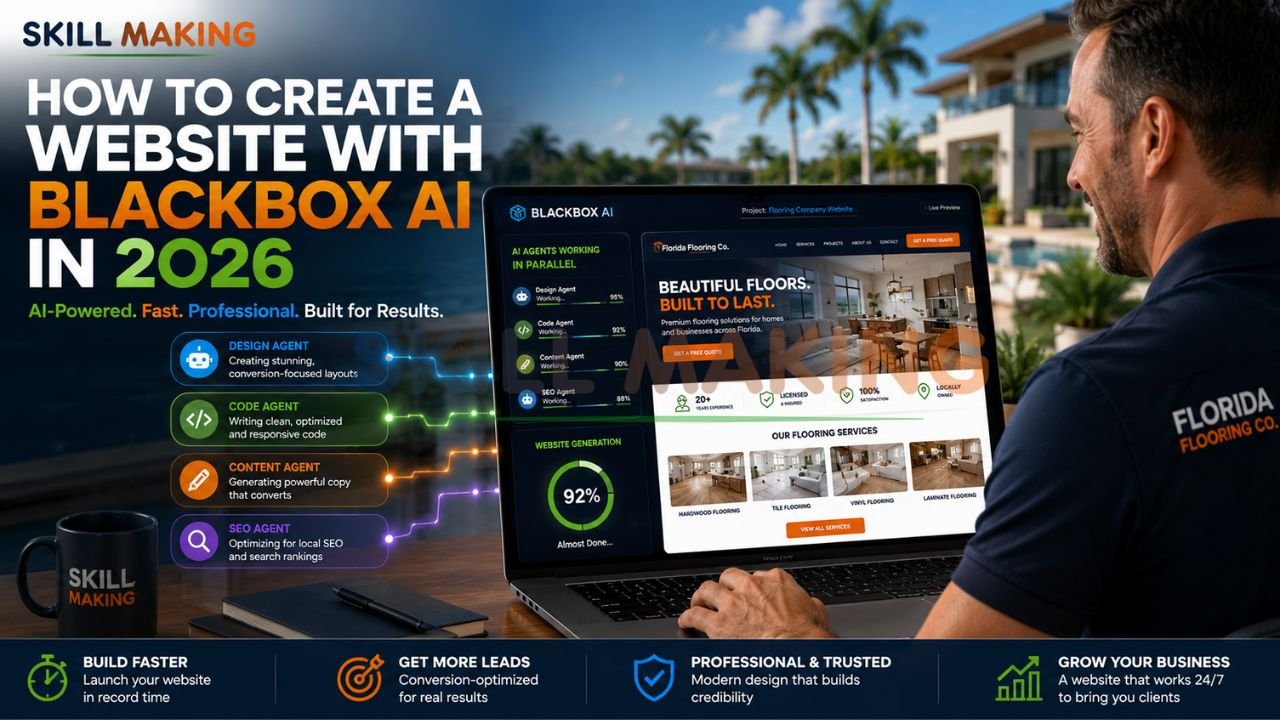 Blackbox AI generating a professional website for small business with Skill Making colors