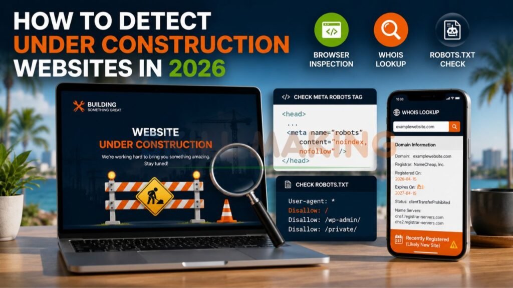 Detecting under construction websites using browser tools and WHOIS lookup