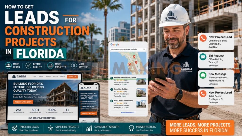 Florida construction contractor receiving qualified project leads with modern job site background