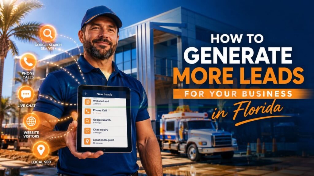 Florida business owner showing lead generation sources including Google search phone calls live chat website visitors and local SEO