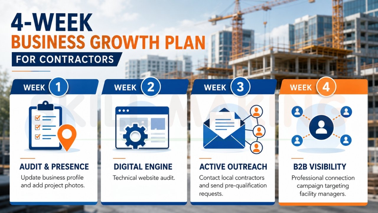 4-week commercial contractor business growth plan infographic