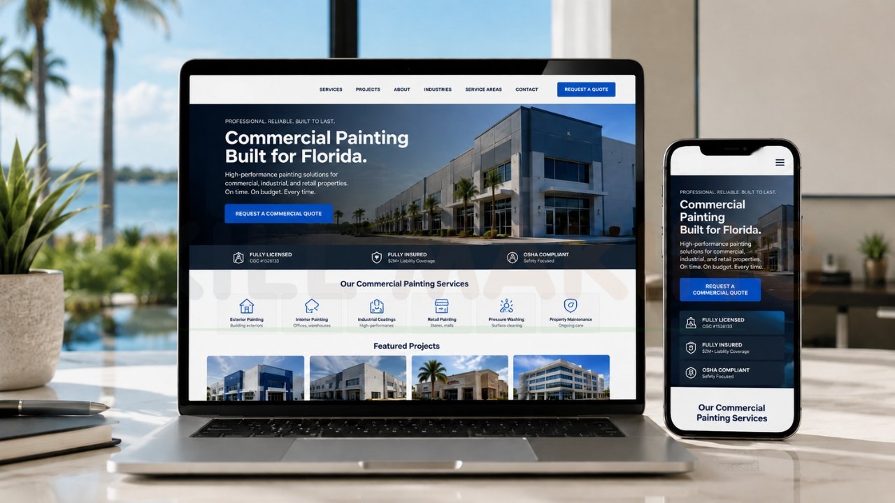 Commercial painting company website on desktop and mobile