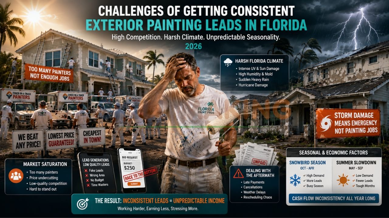 Challenges faced by exterior painting contractors in Florida including competition, harsh climate, seasonality, and hurricane threats