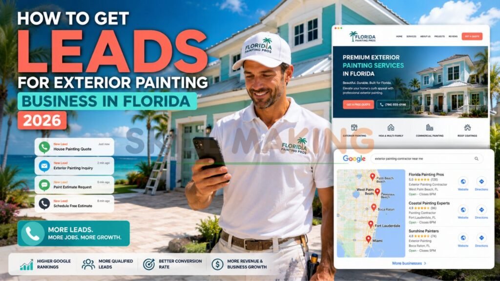 Professional exterior painting contractor in Florida receiving leads with sunny coastal home background