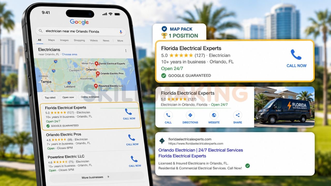 Google local search results showing electrical contractor ranking in Florida Map Pack
