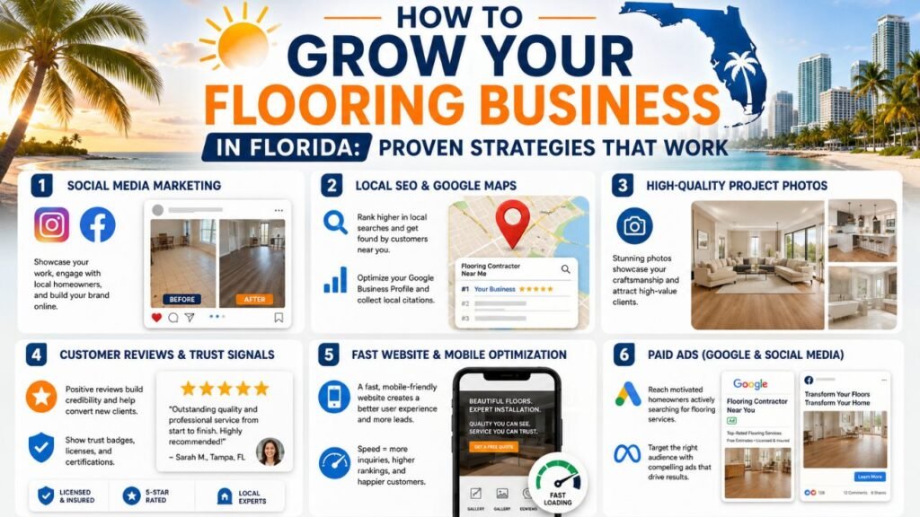 flooring business marketing strategies in Florida including local SEO Google Maps social media reviews and Google Ads