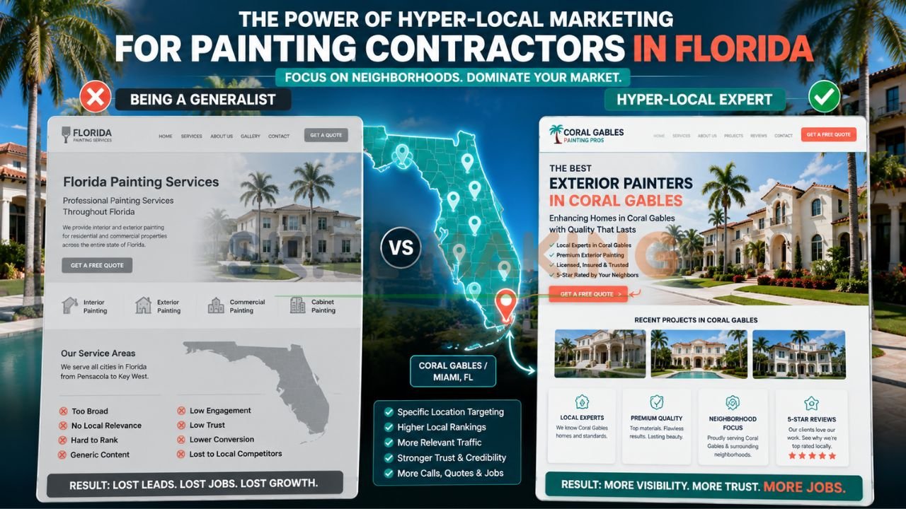Modern professional painting contractor website mockup on laptop and mobile for Florida